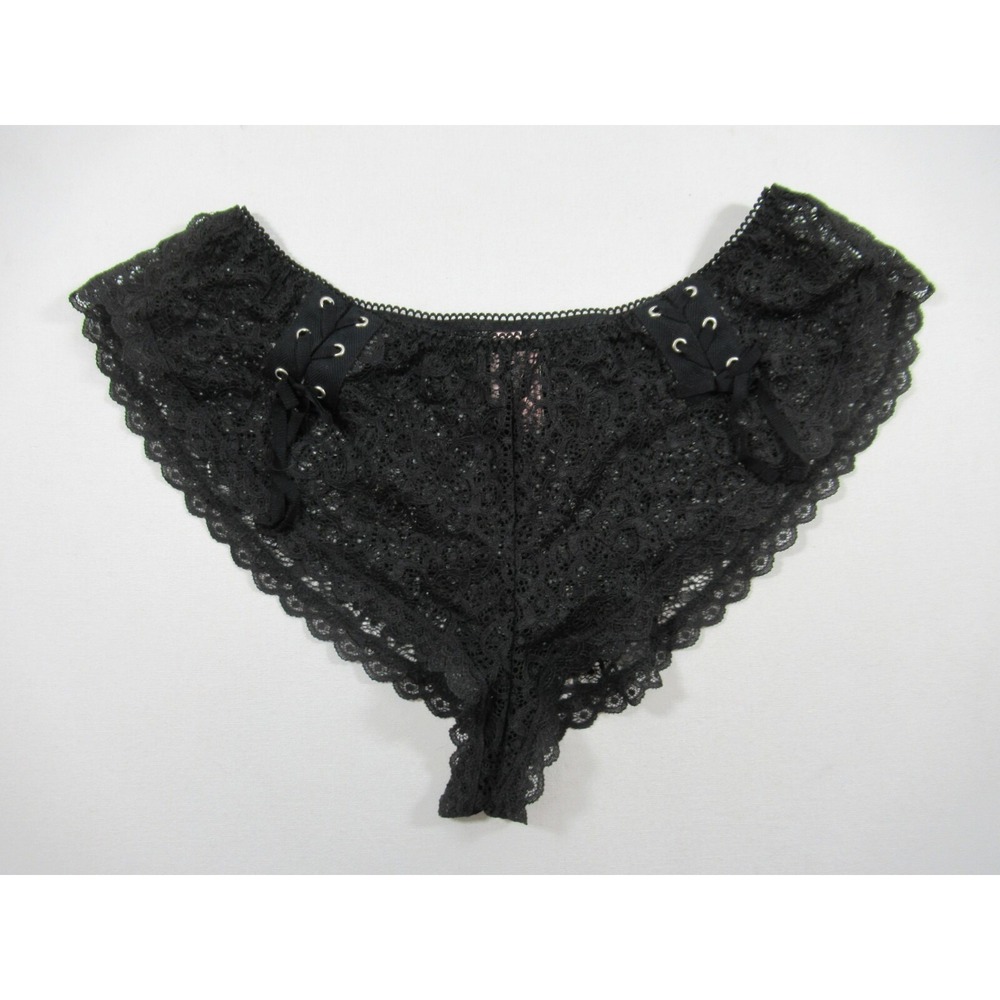 NEW Victoria's Secret Lace Up Cheeky Panties Women Medium Black Lace